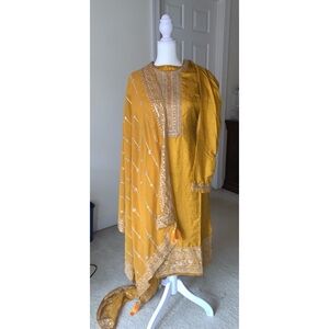 Mustard Gold Embroidered Shalwar Kameez